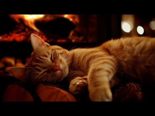 Cute purring cat and burning fire ASMR for sleep