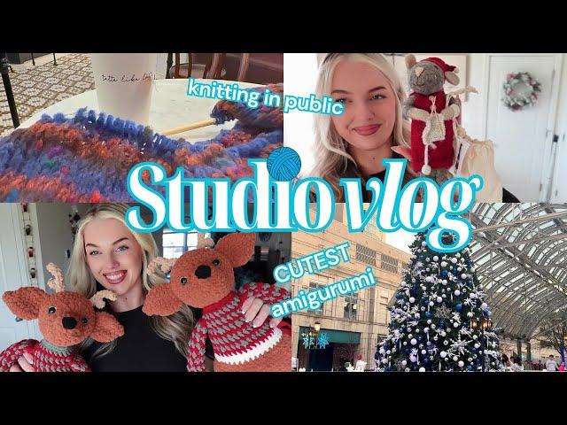 Cozy crochet with me / Studio Vlog - heirloom amigurumi and knitting in public