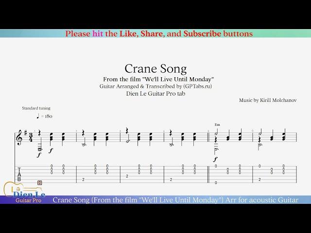 Crane Song (From the film ''We'll Live Until Monday'') Arr for acoustic Guitar with Tab