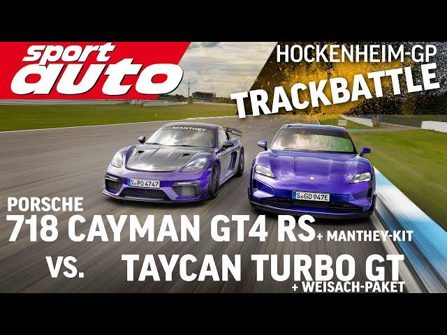 Porsche Taycan Turbo GT vs. GT4 RS Manthey Kit | Trackbattle Hockenheim-GP | sport auto