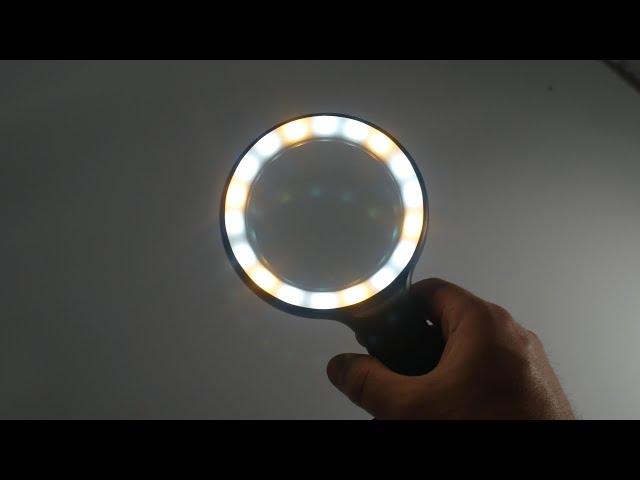 Magnifying Glass with Light,Ezona 10x Handheld Magnifier with 18 LED Lights, Large Illuminated