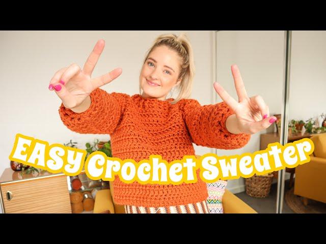 *EASY* Crochet Sweater Tutorial | ANY SIZE! | Chunky Crochet Jumper