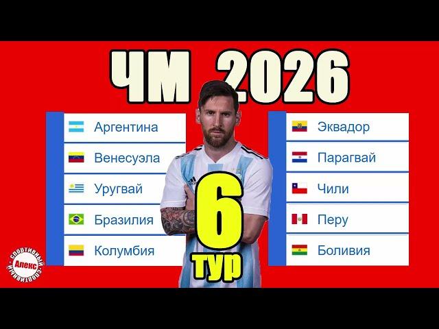 Отбор на ЧМ 2026 (Ю. Америка). 6 тур. Таблица. Результаты. Расписание. Бразилия – Аргентина.