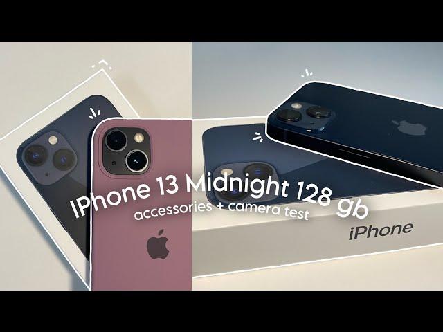 iphone 13 (midnight) aesthetic unboxing  accessories + camera test