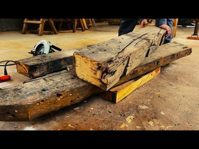 Reuse RAILWAY Sleepers Woodworking Project || Beautiful Monolithic Rustic Strong Oval Table Design