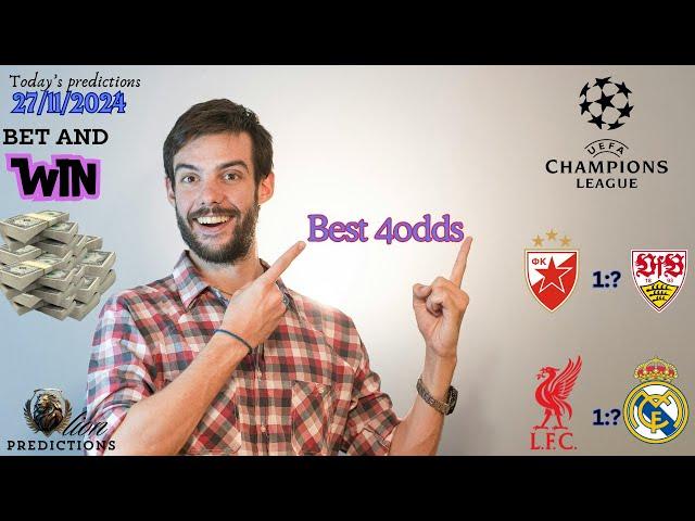 Best Corners and Goals Predictions Today | Champions League | Tuesday |  | 27/11/2024 | Bet and Win