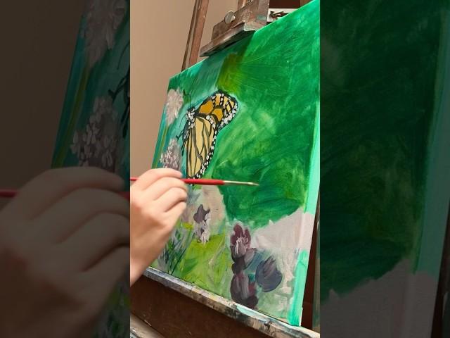 Acrylic Painting On Canvas | Butterfly Closeup in Garden Landscape  #painting #art #relaxation