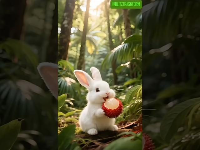 Bunny Eats a Rambutan… Then Becomes Rambunny?! #Shorts #bunnyfruit #bunnytransformation #bunnycute