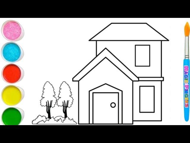 Beautiful House Drawing, Painting, Coloring for Kids and Toddlers | Learn drawing #housedrawing