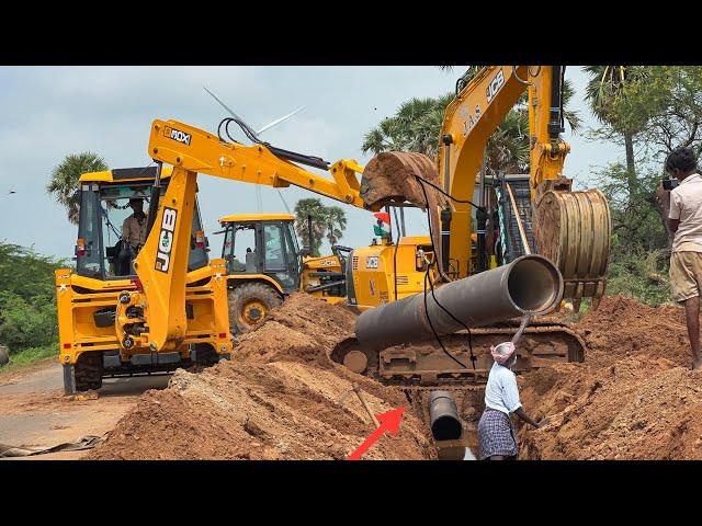 JCB 3DX SUPER vs JCB 145 Machine Big Pipeline Perfect Joint and Backfilling together | jcb vs jcb