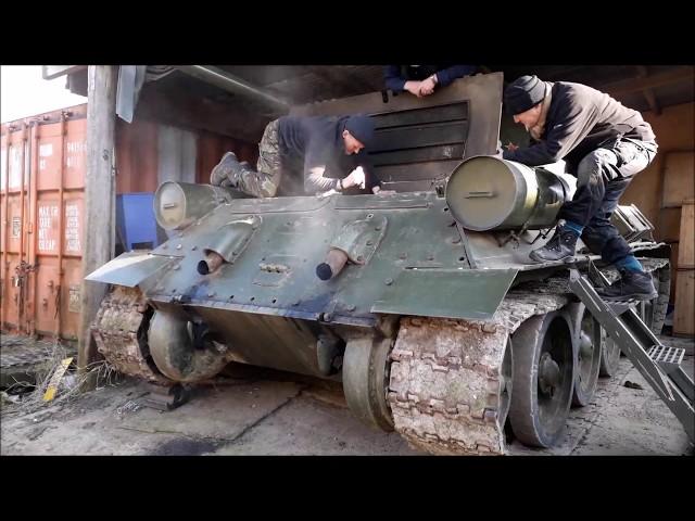 WW2 T-34 Tank Engine Cold Start Up Barn Find