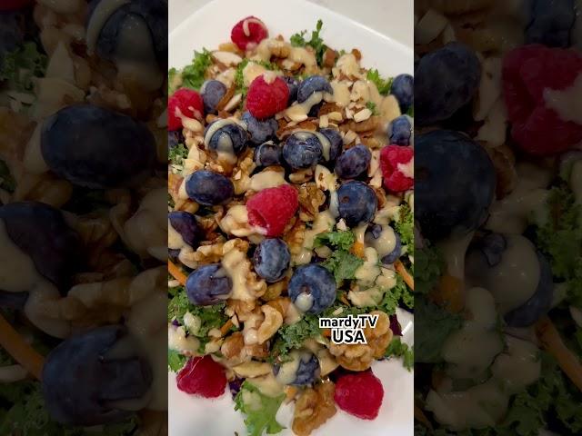 Healthy Breakfast | Vege Salad With Blueberries, Raspberries And Walnuts