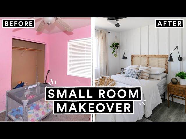 EXTREME SMALL BEDROOM MAKEOVER + DIY HEADBOARD (From Start To Finish)