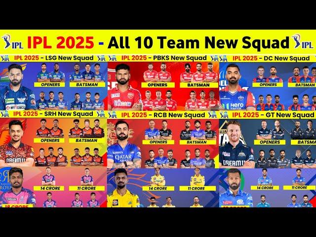 IPL 2025 All Team Squad - IPL 2025 All Team New Players || IPL Auction 2025