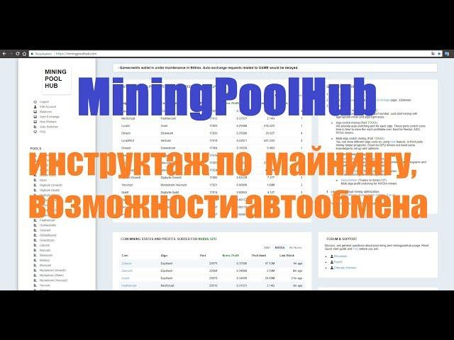 miningpoolhub - Инструктаж по  майнингу , возможности  автообмена