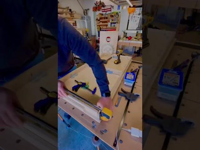 Cornhole Board Frame Jig - In action. Cornhole frame assembled quick and repeatable every time.