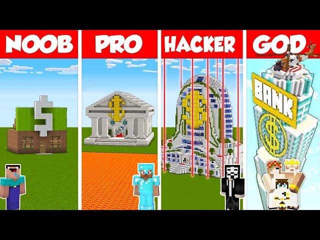 Minecraft SECURE BANK HOUSE BUILD CHALLENGE - NOOB vs PRO vs HACKER vs GOD / Animation