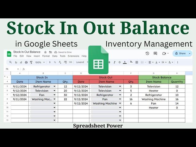 Stock In Out Balance Tracker in Google Sheets | Inventory Management