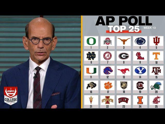 ESPN "Breaking Down" CFP Top 25 AP Poll Week 13: BYU down No.14; Colorado up No.16; Georgia up No.8