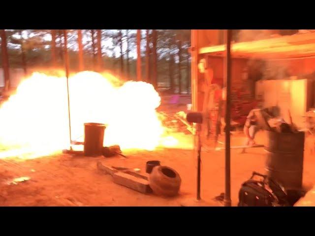 Tire Cannon with Gasoline.... Bad Combination! Explosion Fire Prank