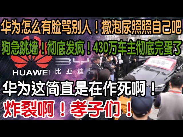 炸裂啊！孝子们！华为这简直是在作死啊！狗急跳墙！彻底发疯了！430万车主彻底完蛋啦！华为怎么有脸骂别人！撒泡尿照照自己吧！