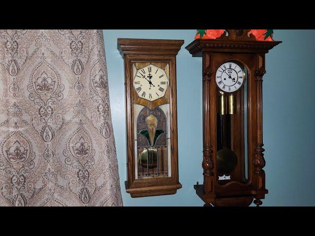 1980 San Francisco Clock Company Westminster Chime Wall Clock with Stained Glass