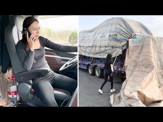 Female Truck Driver Yang Xiaoying Tackles Unexpected Tire Blowout - A Day in the Life on the Road!