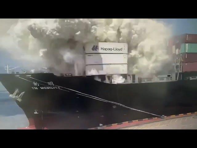 Huge explosion on Yang Ming boxship YM MOBILITY at Ningbo