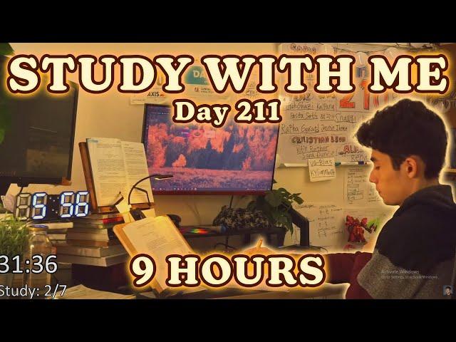 LIVE 9 HOUR | Day 211 | study with me Pomodoro | No music, Rain/Thunderstorm sounds