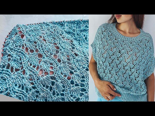 Восхитительный ажурный узор спицами! (+ схема) Листочки на веточке для топов, джемперов, кофточек