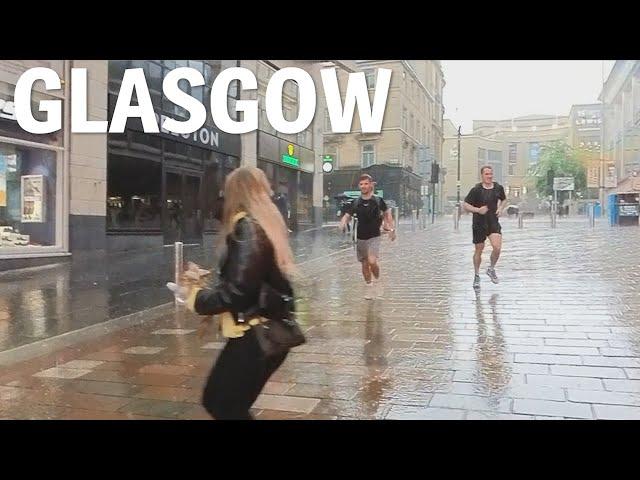 Heavy Rain Walk in Glasgow Scotland | June 2023