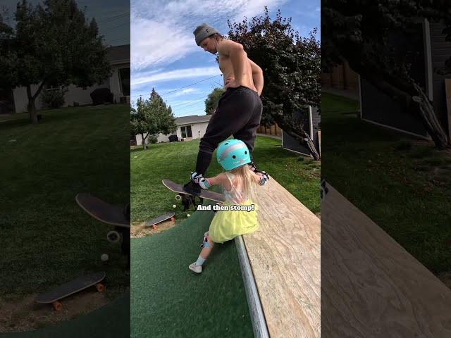 SKATE TIP: How To Teach Dad To Drop In To Mini Ramp #skateboarding #teaching