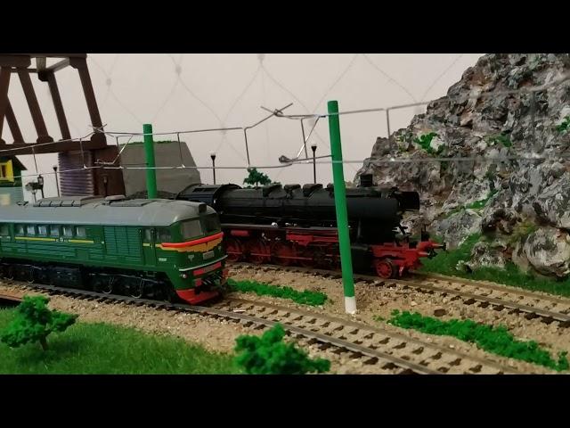 М62 roco звуковой с паровозом на самодельной диораме 1/87 ho