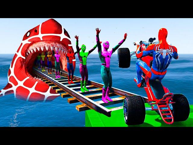 GTA V Epic New Stunt Race For Car Racing Challenge by Quad Bike, Cars and Motorcycle, Spider Shark