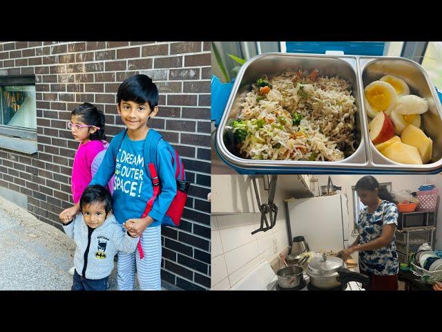 கனடாவில் அதிரனின் முதல் நாள் பள்ளிக்கூடம் | Tiffen Box recipe | Nilan & Adhiran bonding | Fried rice