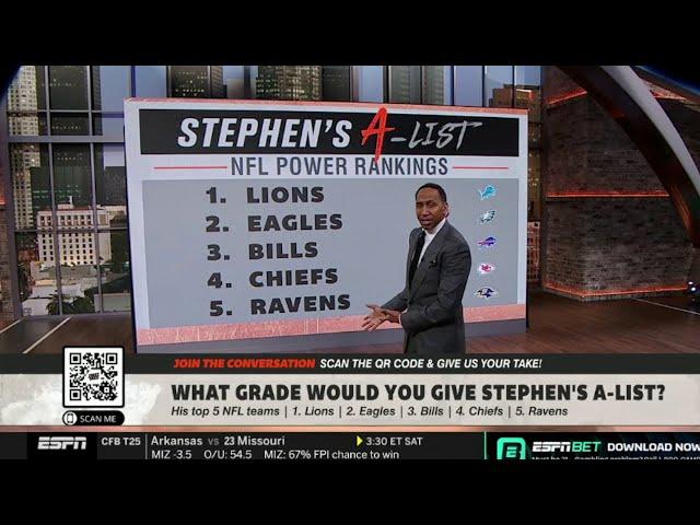 FIRST TAKE | "Lions are the BEST team in the NFL right now!" - Stephen's A-List top 5 NFL teams