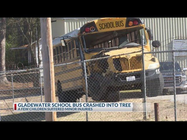 Three Gladewater ISD students taken to the hospital with minor injuries after bus crashes into a tre