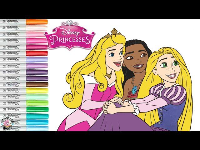 Disney Princess Coloring Book Pages Aurora Moana and Rapunzel Happy Friendship