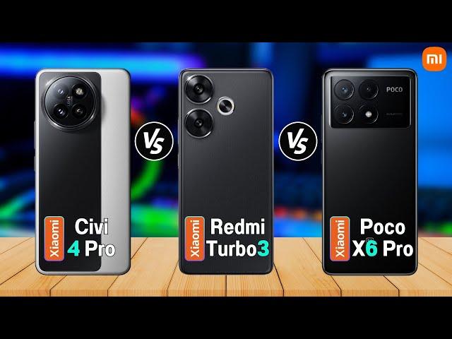 Xiaomi Redmi Turbo 3 Vs Xiaomi Poco X6 Pro Vs Xiaomi Civi 4 Pro I Spech | Review | Price