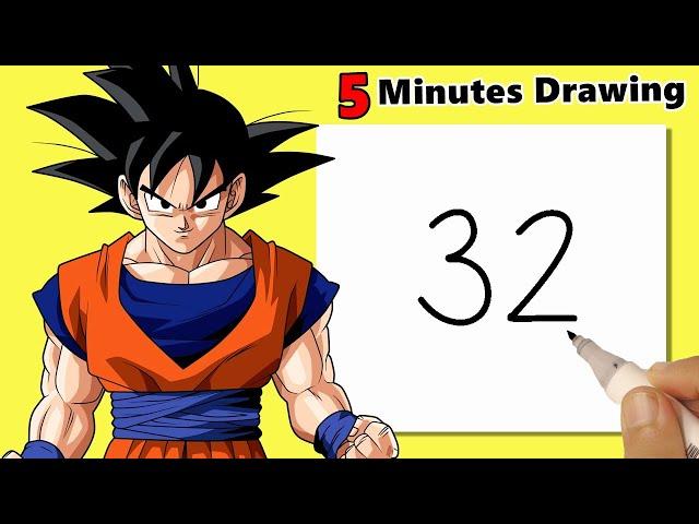 Goku Drawing from Dragon ball With Number 32 Easy for Beginners
