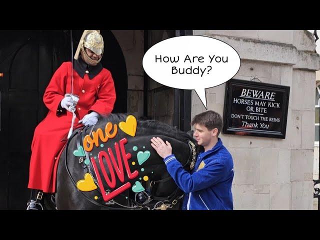 See How This Horse Reacts When Off Duty KING'S LIFE GUARD Visits Collegue️