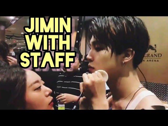 BTS Jimin and Staff Moments, jimin with makeup artist··