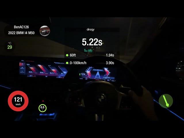 2022 BMW i4 M50 Launch Control 0-100 0-200 1/4mile on Draggy