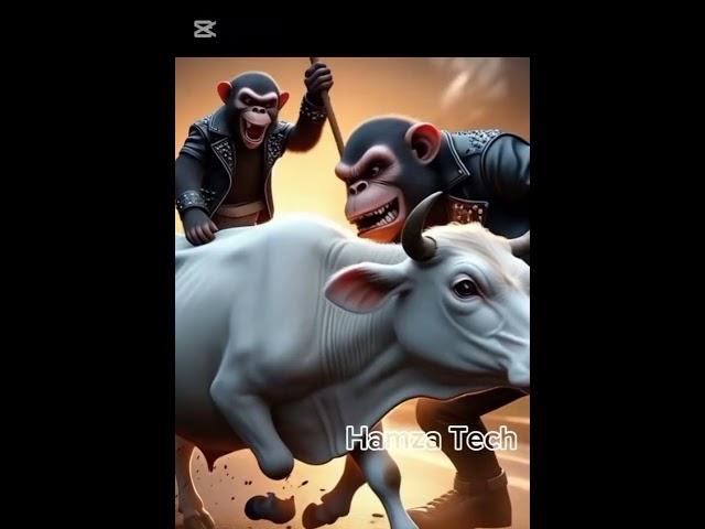 Cow Selling Bananas Monkeys Disturbing Cow