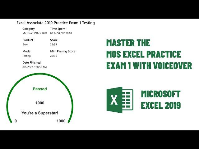 Master the MOS Excel Practice Exam 1 with Voiceover || GMetrix Practice 2023 || Excel 365-2019