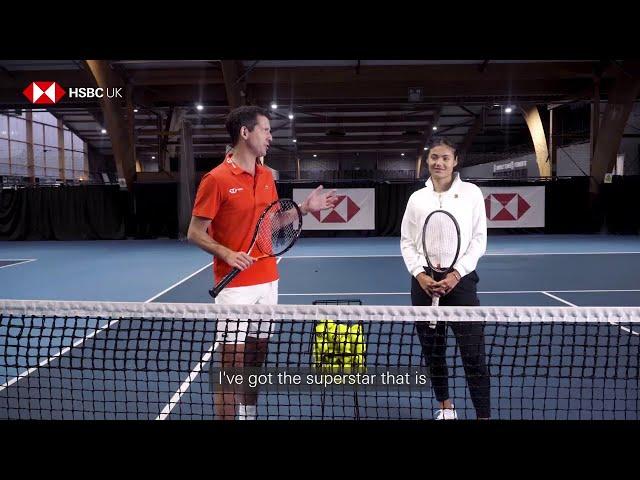 Emma Raducanu goes head-to-head with Tim Henman in trick shot challenges and tricky questions.