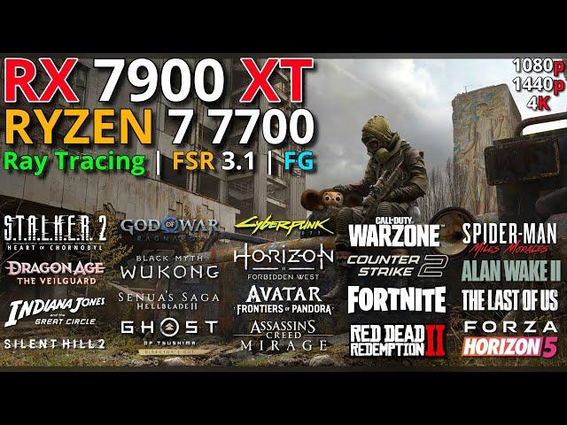 RX 7900 XT + RYZEN 7 7700 | Test in 20 New Games | 1080p - 1440p & 4K | Ray Tracing + FSR 3 + FG