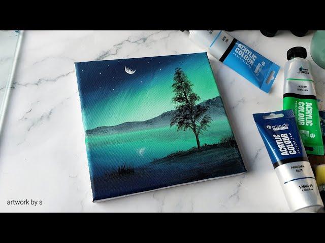 Simple & Easy Northern Lights Painting | Acrylic Painting Tutorial for Beginners | Painting Ideas