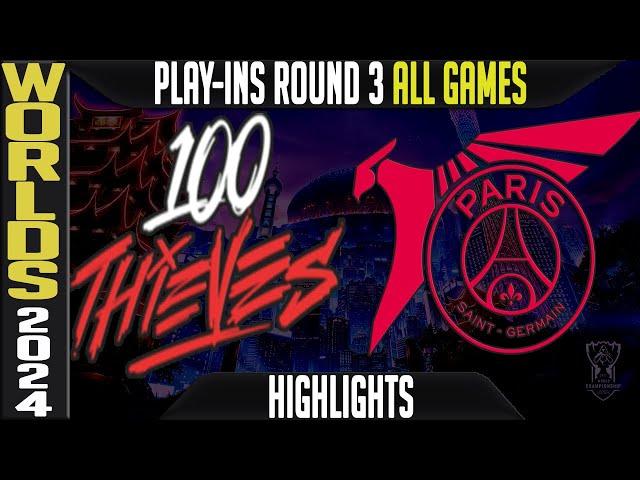 100 vs PSG Highlights ALL GAMES | Worlds 2024 Play Ins Round 3 | 100 Thieves vs PSG Talon