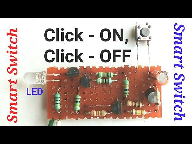 How to make push-on, push-off transistor control switch circuit, or latching or click on/off switch.